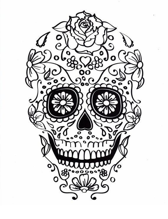 Five different sugar skull coloring pages, printable digital download ...