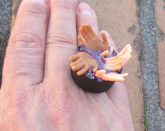 Five Hand Barbie - upcycled bottle cap ring