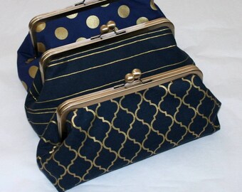 gold and navy clutch