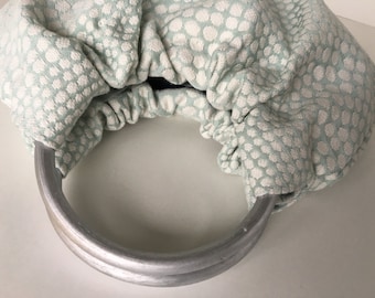 Small Geometric Hobo Purse - Handmade Handbag Tiny Mint Green Dots Upholstery with Silver Wood Handles