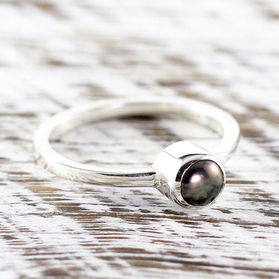 Black Pearl Ring Sterling Silver Personalized Gemstone