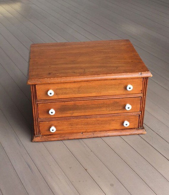 Antique 3 Drawer Sewing Thread Spool Vintage Chest