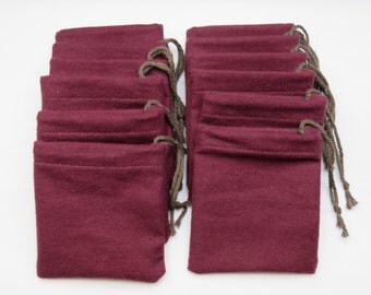 Set of 12, Burgandy Flannel Cotton Hoo Doo, Mojo Bags, Jewelry Pouches, Handmade