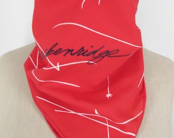Red Vintage Bandana Breckenridge Ski pole print small square Scarf ski Resort Skiing Tourist Neck wrap Boho Chic hipster athletic kerchief