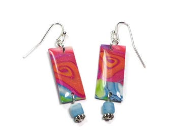 Bohemian Multicolor Earrings- polymer clay jewelry- Resin earrings- Aqua Crystal Earrings- Ready to Ship- Gifts for Her Birthday