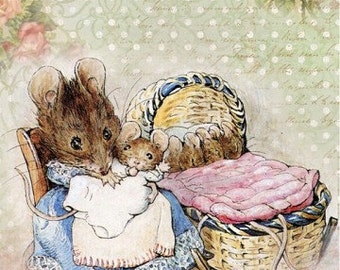 Beatrix Potter Mice Mother & Babies Reproduction Fabric Crazy Quilt Block Free Shipping World Wide