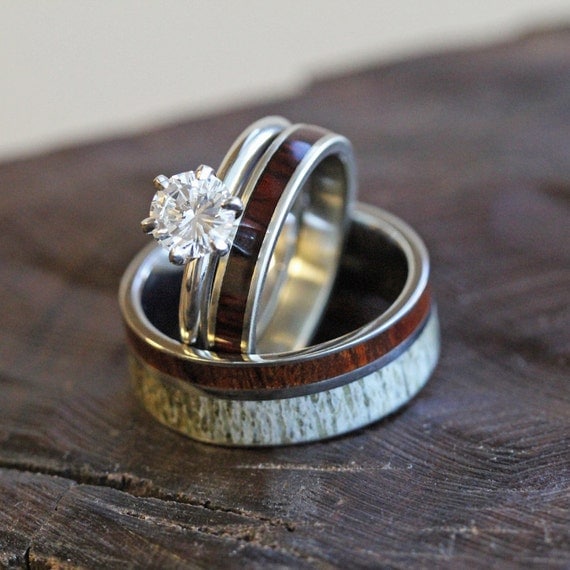 Unique Deer Antler Wedding Ring Set Women's Diamond And