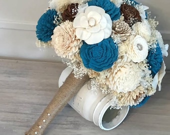 Turquoise and Ivory Wedding Bouquet - sola flowers - Customize colors - bridal bouquet - Alternative bouquet - bridesmaids bouquet