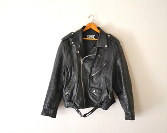 1980's FMC Black Leather Motorcycle Jacket