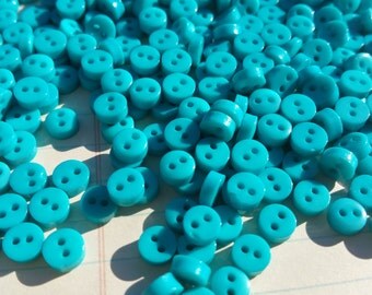 Tiny Turquoise Buttons - Little Sewing Button - 1/4" Wide - 6mm - 100 Buttons