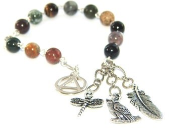 Sobriety Meditation Beads, 12 Step Recovery Serenity Prayer Beads, Mixed Gemstone Beads