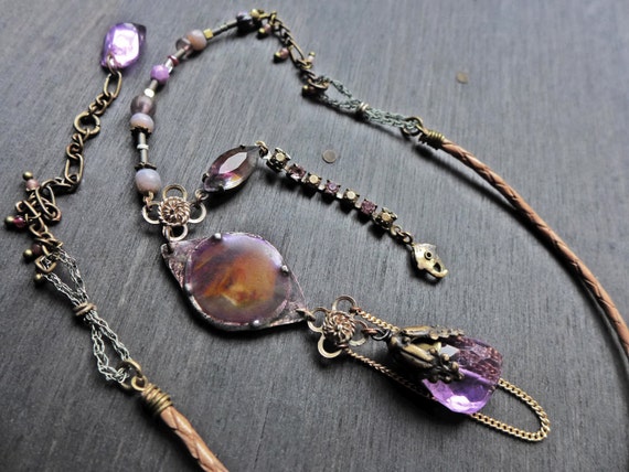 Purple assemblage necklace with amethyst and vintage chain-  “Sigh No More”