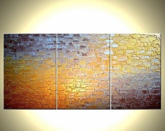 Original Abstract Painting, Gold Metallic Painting, Palette Knife Art, Large Painting, Abstract Textured Modern Wall Art by Lafferty, 36x72