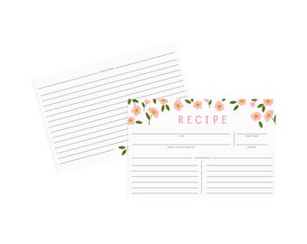 Pink Floral Recipe Card