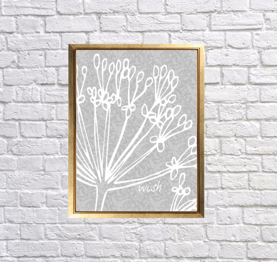 Items similar to Dandelion Wall Printable, Gray Damask Art Prints, DIY