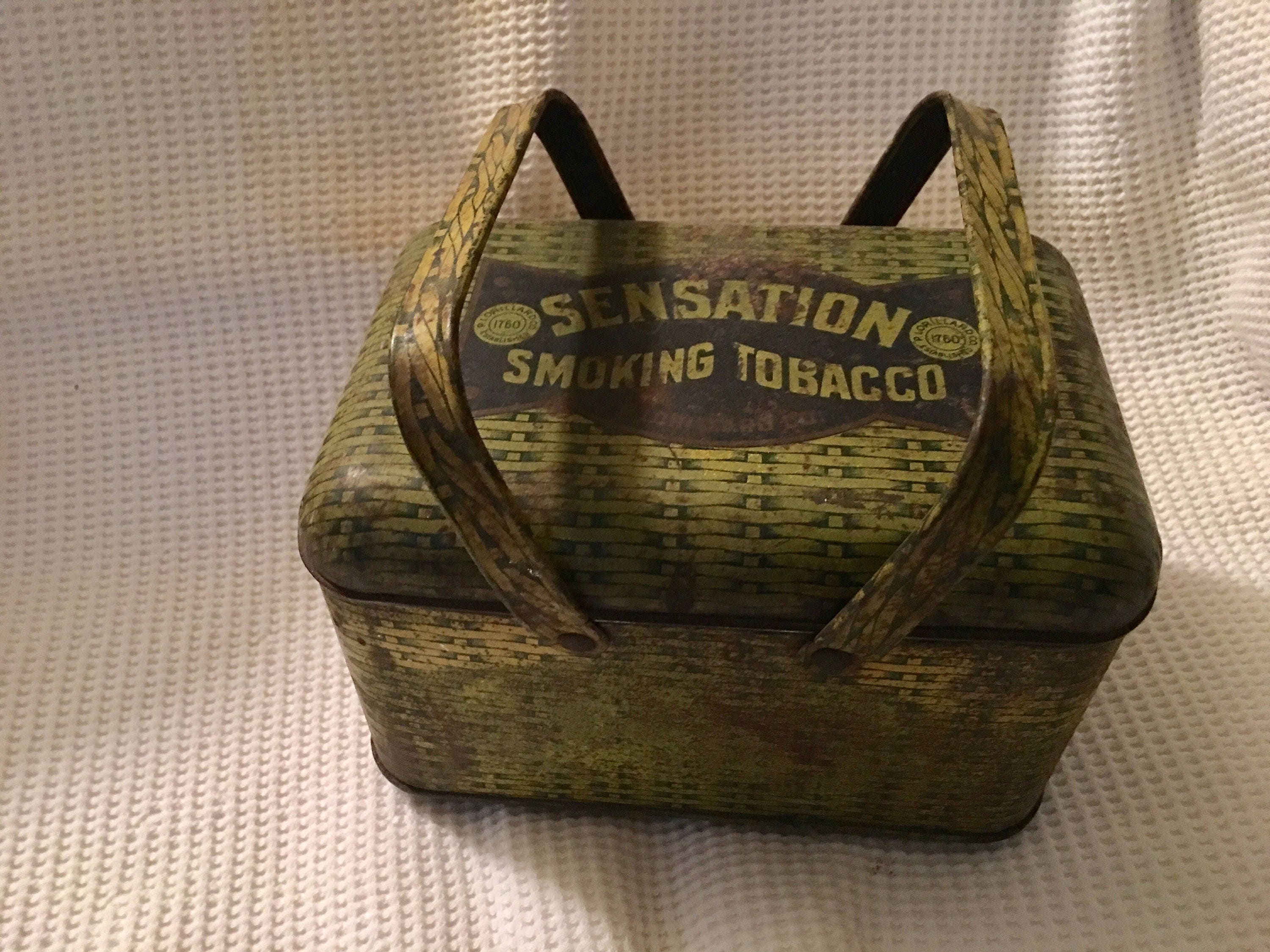 Vintage Sensation Smoking Tobacco Basket Weave Lunch Box Tin