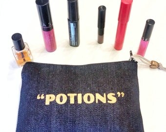 Makeup Bag in Navy with Potions Graphic, Makeup Accessories, Makeup Holder, Cosmetics Bag, Beauty Bag, Beauty Accessories