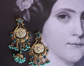 Chandelier Earrings COIMBRA Portugal 17th Century Pottery with Whimsical DeeR Bohemian Tribal Gypsy Featured in GRAZIA Magazine