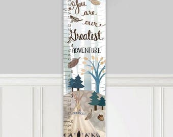 Canvas GROWTH CHART Adventure Woodland Navy Beige Kids Bedroom Nursery Personalized Kids Growth Chart Height Chart GC0316