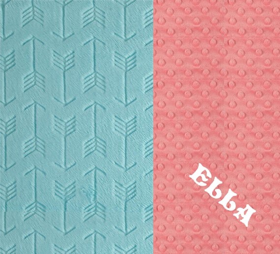 Baby Girl Personalized Baby Blanket, Minky Baby Blanket, Arrow Blanket, Aqua Coral Blanket Receiving Blanket Baby Gift, Baby shower gift