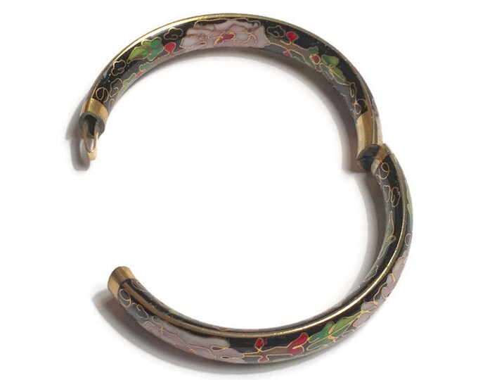 Asian Floral Cloisonne Bangle Bracelet Hinged Vintage