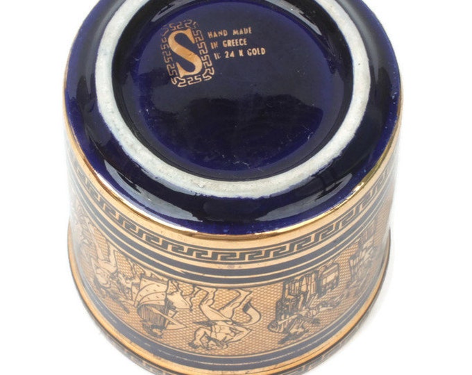 Greek Ceramic Display Cup 24K Gold Classical Design Vintage