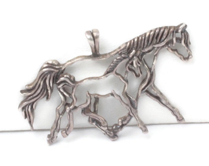 Sterling Mare and Colt Horse Pendant Detailed Cut Out Vintage