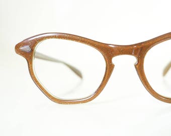 1950s Glitter Cat Eye Glasses Metallic Bronze Fifties Cateye Pin Up Chic Sexy Classic Mid Century Modern Mod Shiny Glittery