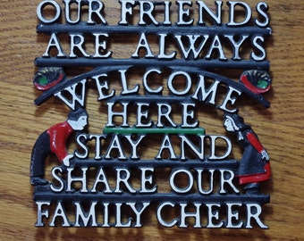 Vintage Black Metal Trivet with Friends Quote