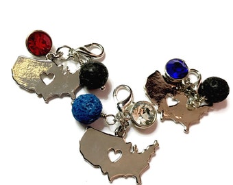 Pretty Diffuser Badge Holder Charm - "I love the USA"