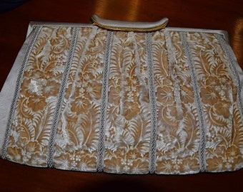 1950's Satin & Embossed Velvet Evening Bag