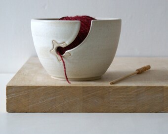 Made to Order - Stoneware pottery yarn bowl with little star hook