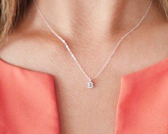 Sterling Silver Initial Necklace | Tiny Initial Necklace Silver | Personalized Necklace | Sterling Silver