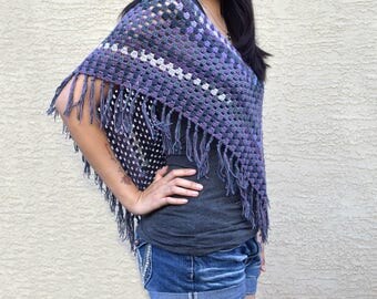Crochet top poncho boho bohemian crochet wrap cape purple gray summer cover up festival top womens clothing gift for her