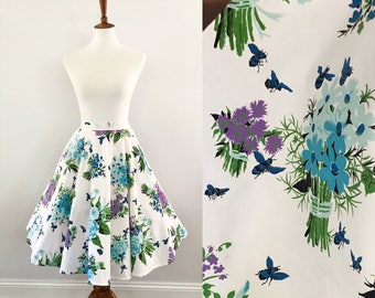 The "Blue Bee" Circle Skirt • 26" Waist • Lilac • Vintage 1950s • Romay of California • Blue Green Lavender • Bees