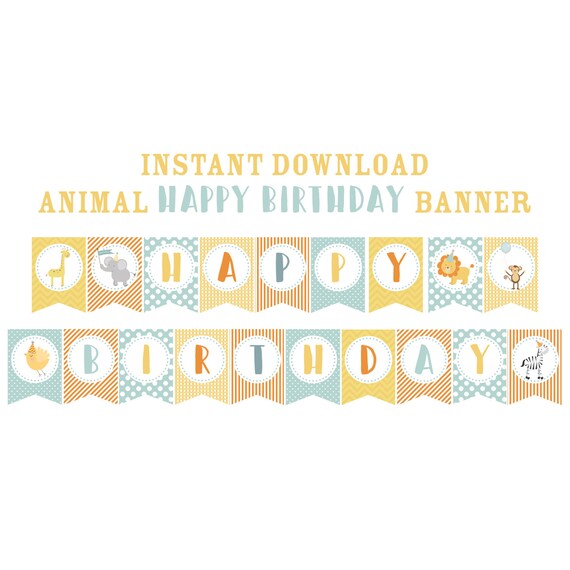 Jungle Animal Happy Birthday Banner 1st Birthday Paper And Party