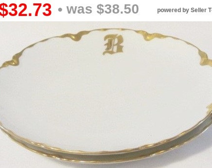 Haviland France Vintage Ranson Gold Monogram 'B' 7.5 inch Set of 2 Plates, Wedding Plates, Monogram Plates, Collectable Haviland France