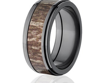 New Black Zirconium 9mm Bottomland Licensed Mossy Oak Camo Ring Camo Wedding Ring Black Zirconium Mossy Oak Wedding Band:BZ-9RC-Bottomland