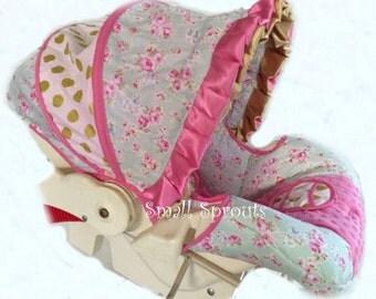 Graco Snugride Click Connect 30/35 Mint So Shabby Chic/Gold Polka Dots/HPink Minky Dot Infant Car Seat Cover Set 5 piece set-Ready To ship