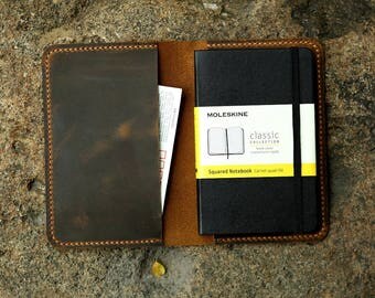 Leather notebook cover for moleskine classic notebook pocket size / Minimalist leather cover case for moleskine Cahier Volant Journal MA605S