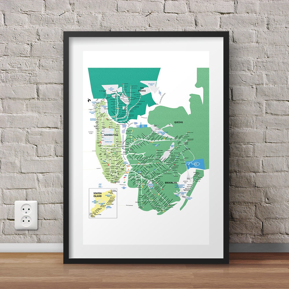 Manhattan Map Wall Art Print Subway Poster New York City