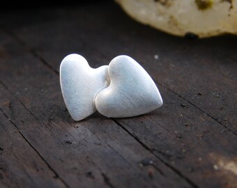 Brushed Sterling Silver Heart Post Earrings