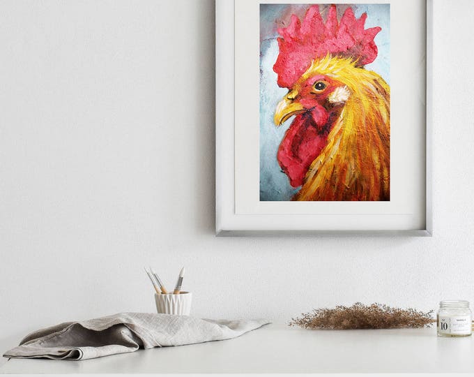 Red Rooster Matte Print - Various sizes | Rooster Print, Rooster Artwork, Rooster Wall Art, Kitchen Decor, Farm Wall Art