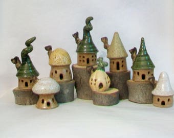 Fairy Houses - Garden Fairy Houses - You Pick 3-8 - Houses - Handmade on the Potters Wheel -- You Choose - Made to Order