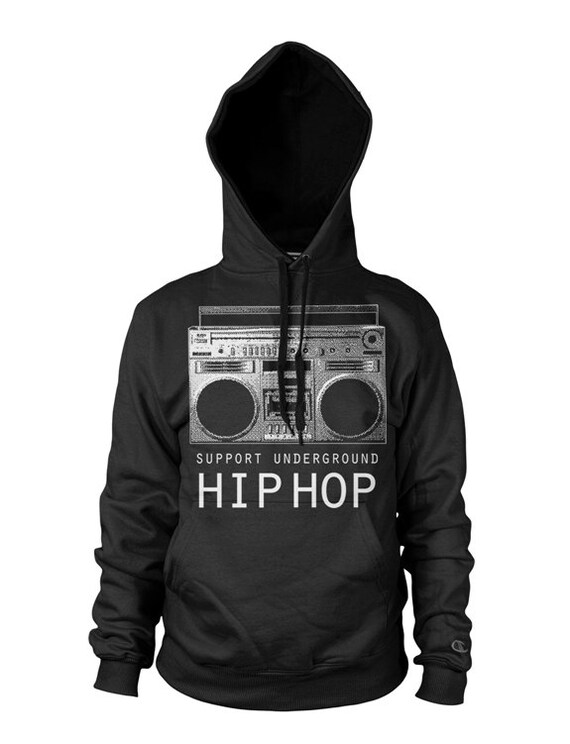 Support Underground Hip Hop BoomBox Hoodie by Graphic Villain