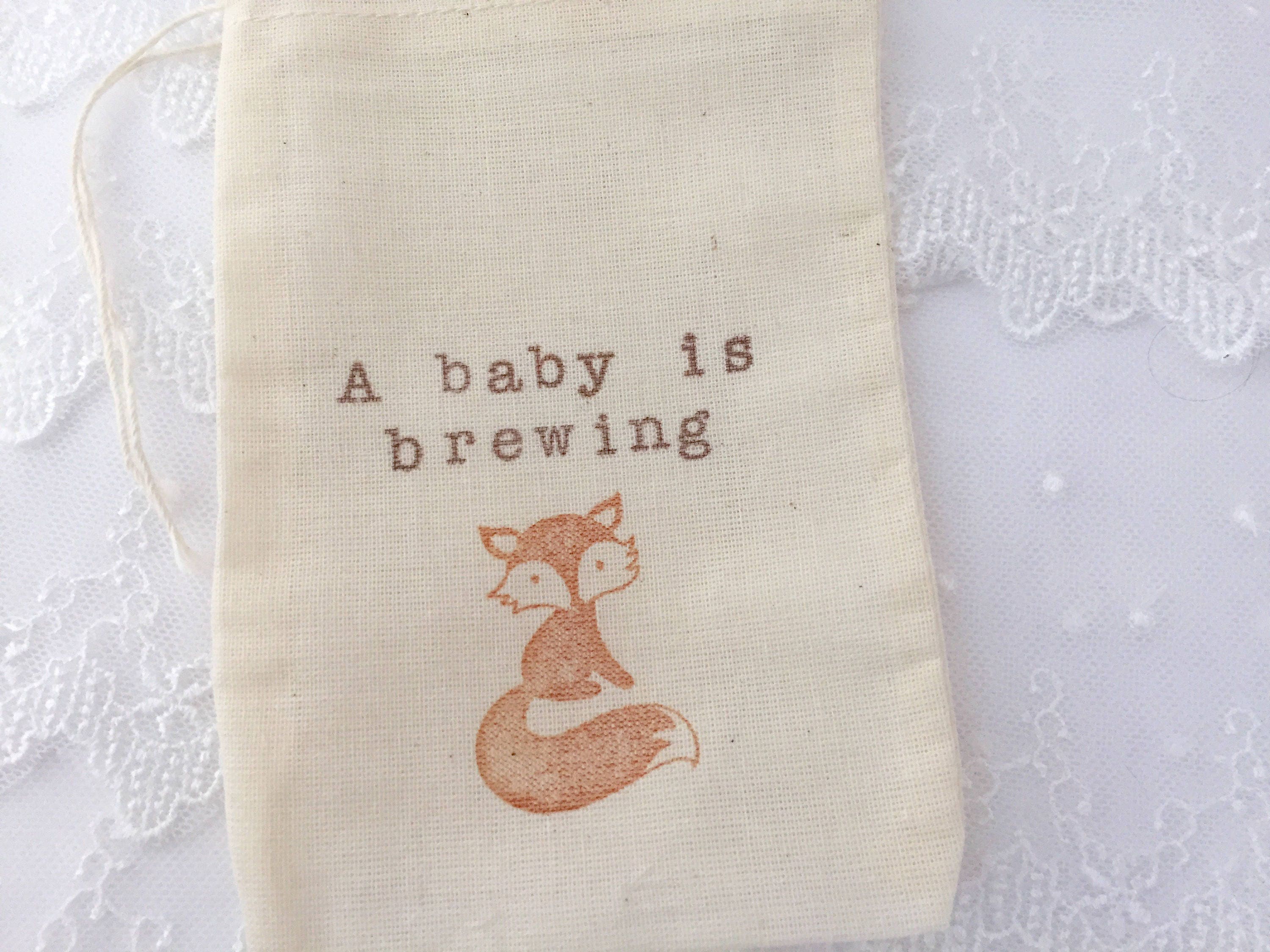 Fox Favor Bags A Baby is Brewing Muslin Bags Tea Party