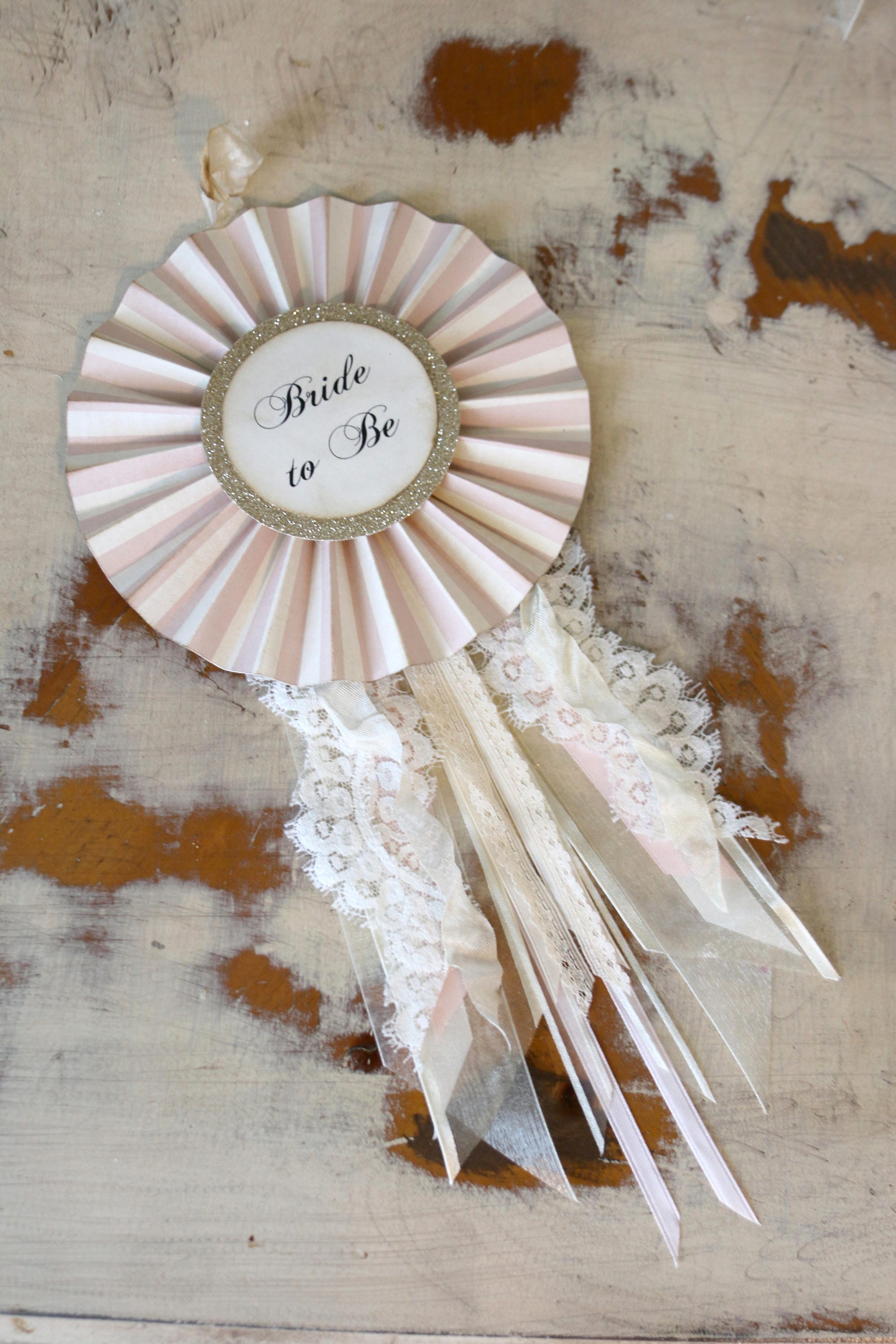 Victoria Inspired BRIDE To BE Trophy Ribbon With Vintage Lace