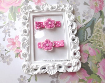Set of Two Pink Flower Baby Hair Clip,Toddler Hair Clip,Baby Bow Clip,Girl Hair Clip,Baby No Slip Hair Clip,Baby Clippie,Baby Barette