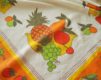 Vintage Tablecloth Colorful Fruits Linen Cotton 49 x 60