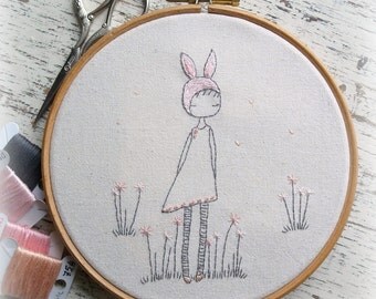 spring bunny girl hand embroidery pattern pdf